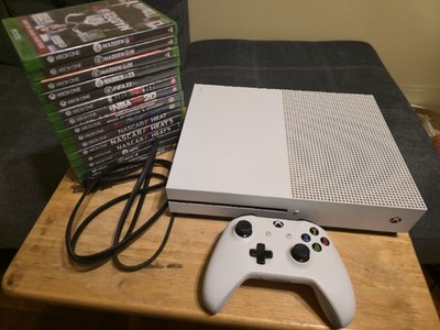 Microsoft Xbox One S 500GB -1681  White Bundle -1 Controller -  Cord + 15 Games
