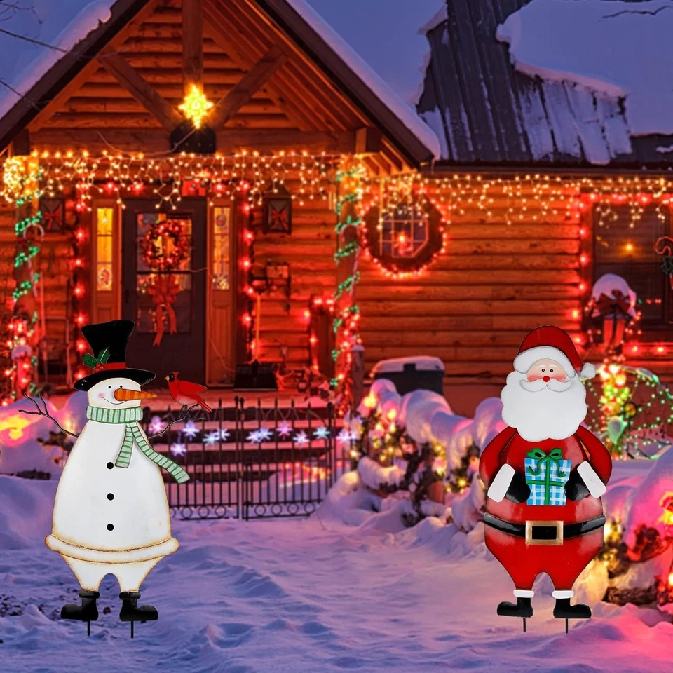 Paquete de 2 estacas de metal para jardín de Navidad Hausse, muñeco de nieve decorativo de 31,5 pulgadas Foto 2 de 4