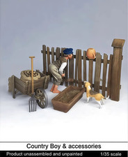 1/35 Scale Country Boy with Dog Farm Scene Resin Figure Diorama Kit
