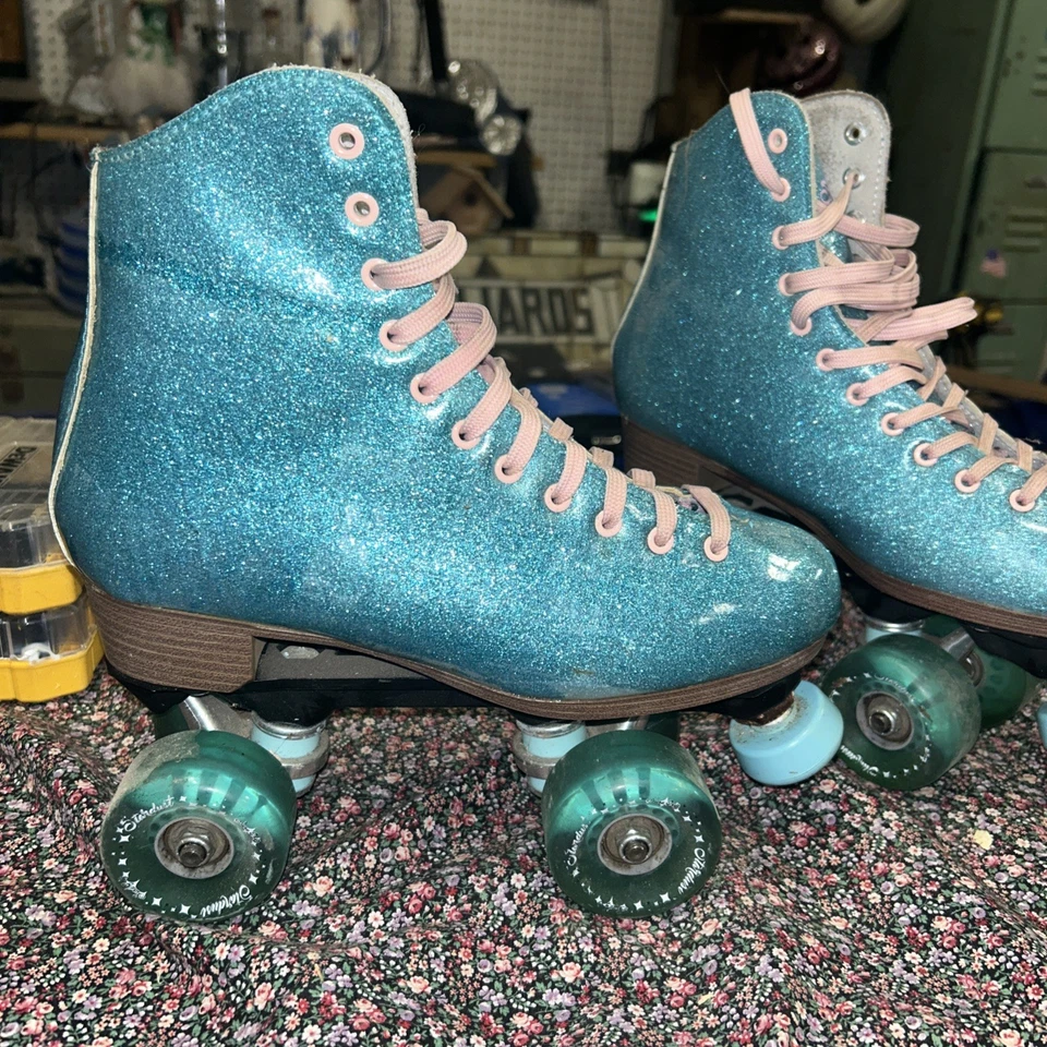 Patines sobre ruedas Blue Glitter agarre seguro talla 8 Foto 2 de 3