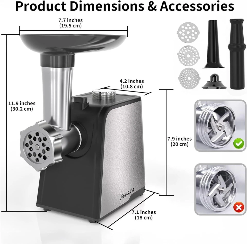 Molinillo de carne eléctrico y embutido de salchichas con 3 placas de molienda, kit Kubbe y Stai Foto 3 de 4