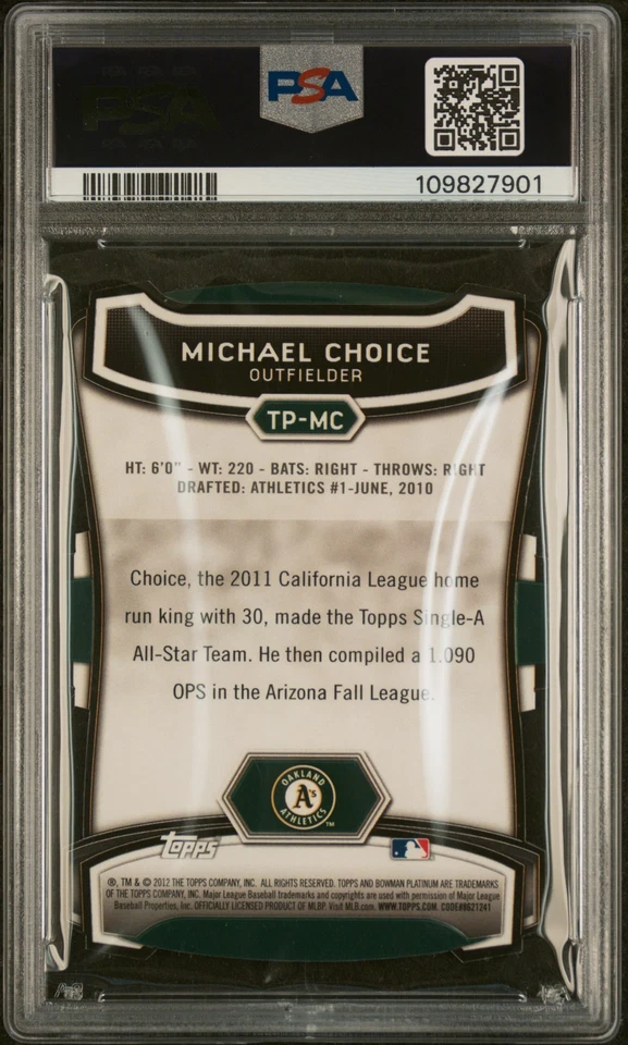 2012 BOWMAN PLATINUM TOP PROSPECTS DIE-CUT #TP-MC MICHAEL CHOICE 1/25 PSA 8 - Image 2 of 2