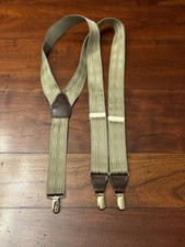 Vintage Pelican Khaki Leather Suspenders With Gold Clasps