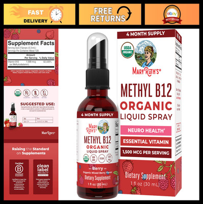 Organic Methyl B12 Spray 1,500 mcg | Vegan, Gluten Free, Sugar Free | Energy & C