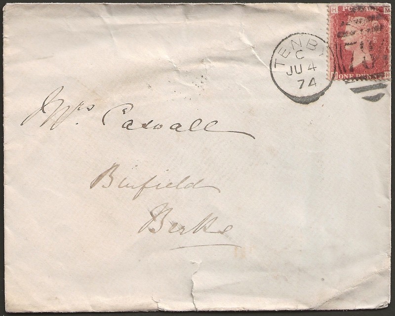 GB: QV Penny Red [Plate 172] Cover Tenby to Binfield, Berkshire 4 July 1874