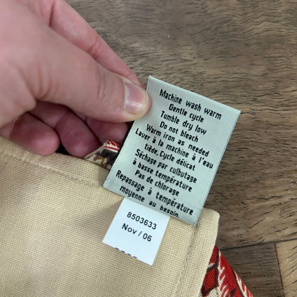 Pottery Barn Linen Cotton Table Runner 18x108 Birds & Blooms Red Floral Cottage - Image 3 of 4