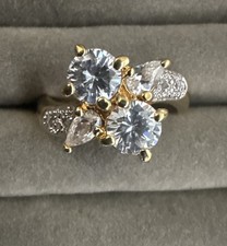 Beautiful 925 Sterling Silver Gold Vermeil CZ Ring w/ Marquise Accents