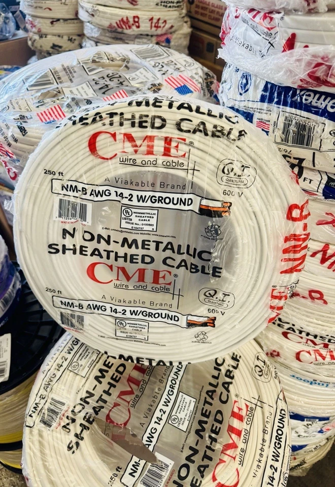 Rollo de 250 pies CME 14/2 alambre de construcción de cobre para interiores casi nuevo-B con cable de tierra Foto 3 de 4
