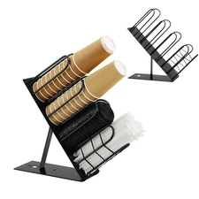 Cup and Lid Holder with Straw Holder, 4 Compartment Adjustable Coffee Cup Dis...