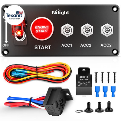 Ignition Rocker Switch Panel 12V 5 in 1 with Engine Push Button Toggle Switches