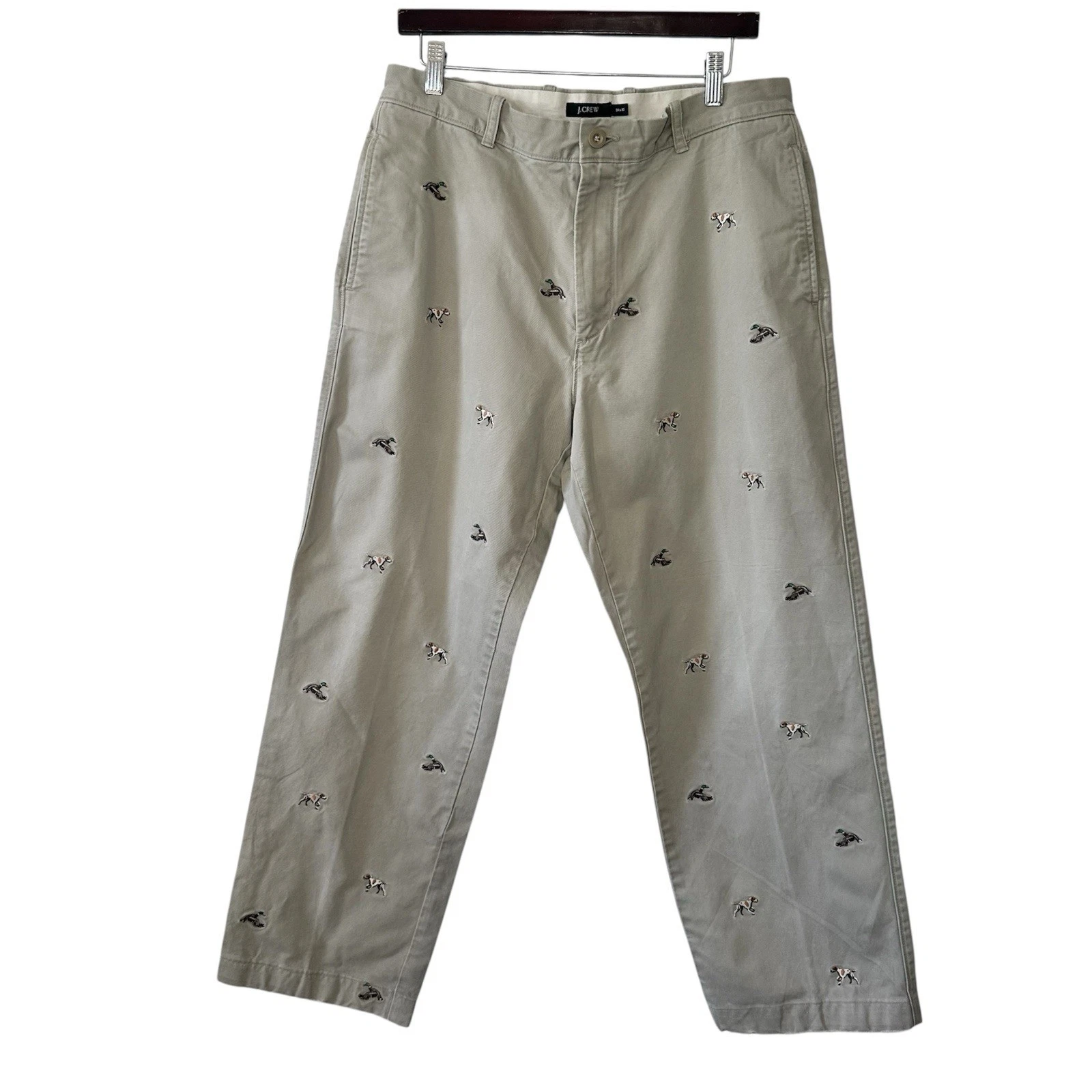 J Crew Men's Khaki The Sutton Fish & Dog Embroidered Vintage Chino Pants-34x28