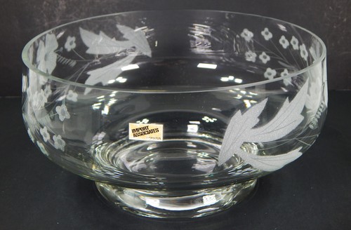 VTG HAND MADE HAND ETCHED FINE CRYSTAL GLASS BOWL BOUQUET FLOWERS SERVING DISH - Picture 7 of 15