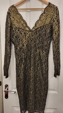 Next Black & Gold Lace Bodycon Dress - Size UK 12