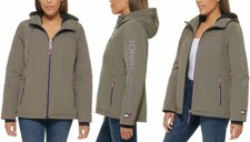 TOMMY HILFIGER WOMEN'S HOODED FULL ZIP LINED GRAY JACKET SIZE LARGE 14-16 NEW