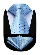 Blue Ties for Men Light Blue Plaid Polka Dots Ties and Pocket Square Set Silk...