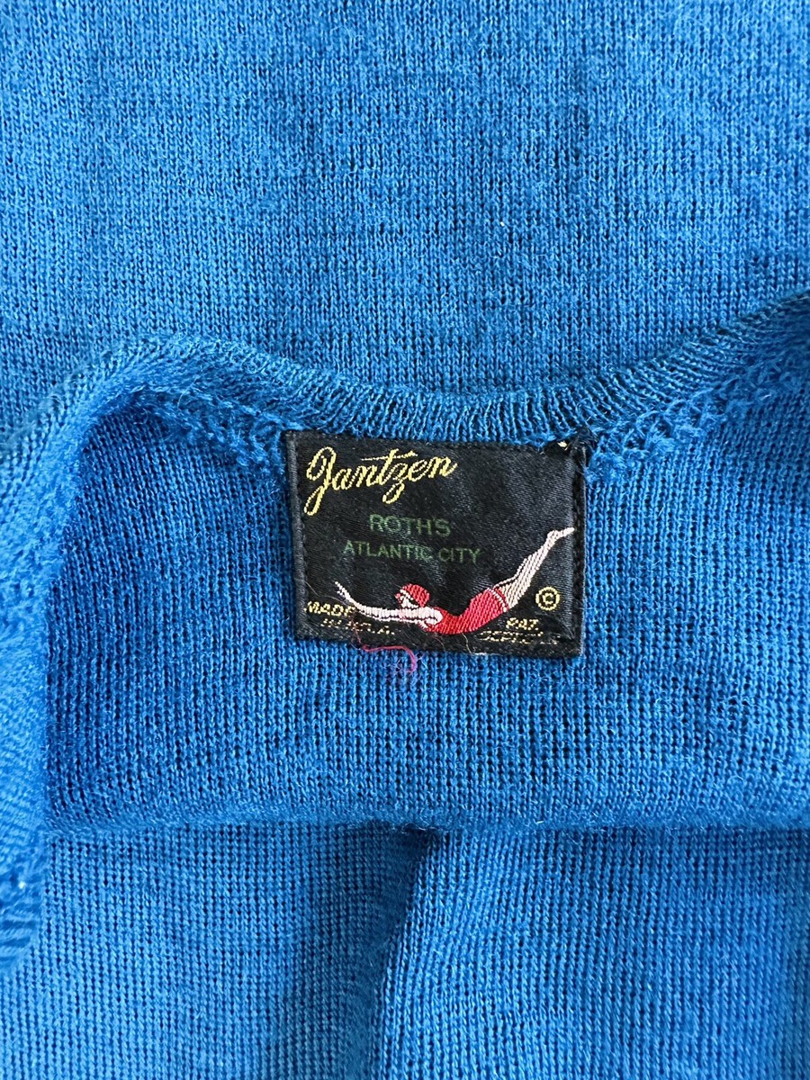 Antique 1920s Jantzen Blue Wool Knit One Piece Swim Suit Bathing