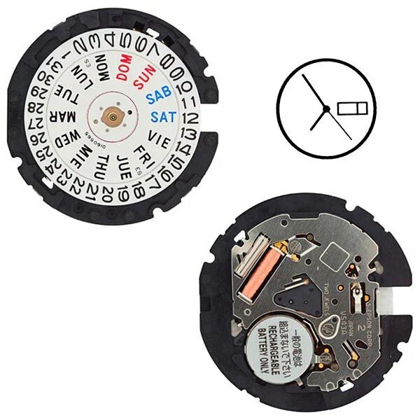 SEIKO V158 REPLACEMENT MOVEMENT S.EPSON VS43 SOLAR WITH DAY