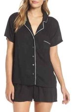 Splendid Intimates Piped Pajama Top - Black (XS) 7714 -