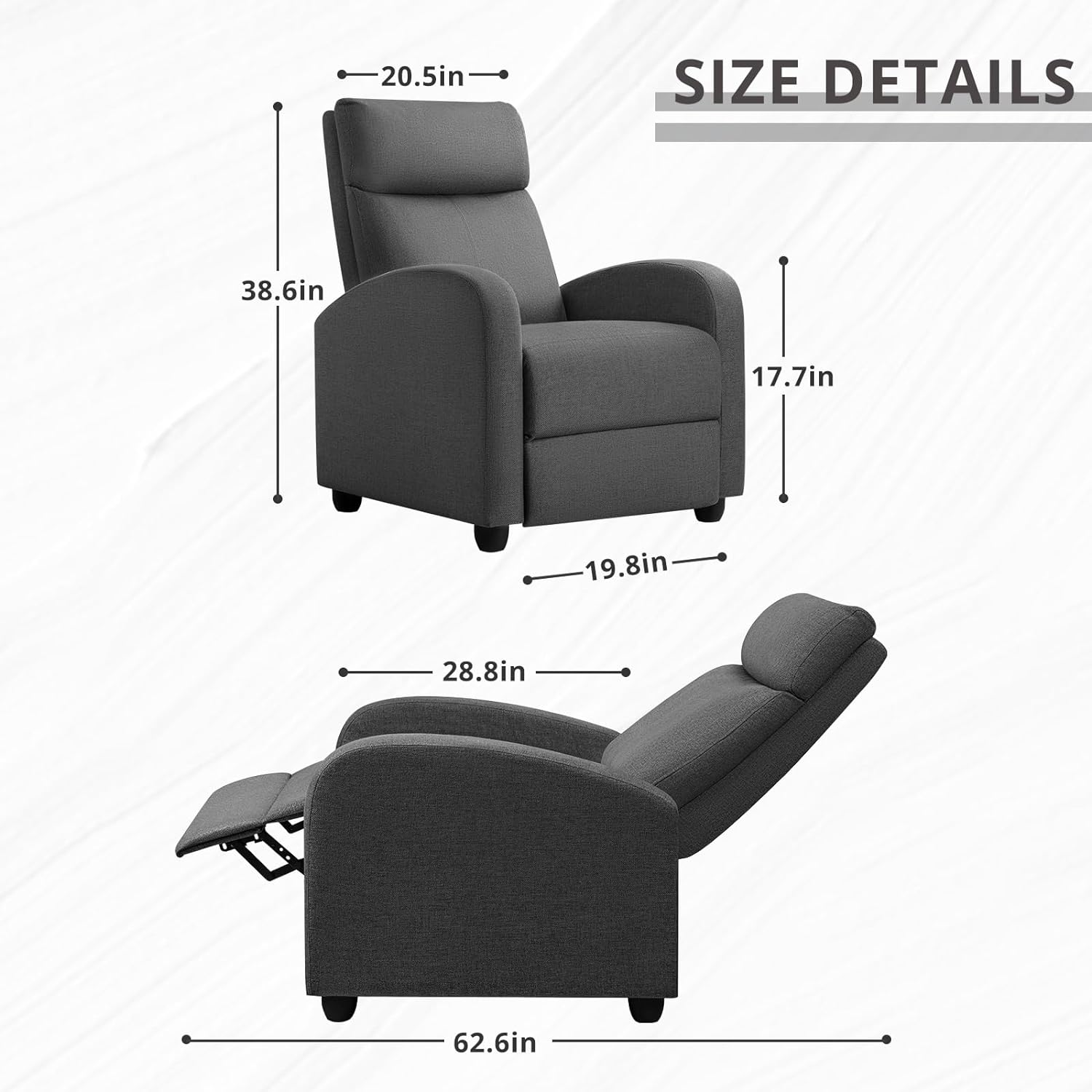 JUMMICO Recliner Chair Adjustable Home Theater Single Fabric Recliner
