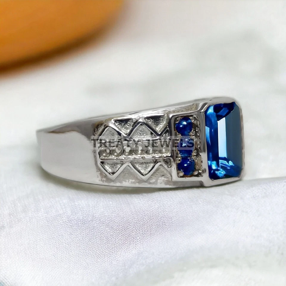 Piedras preciosas de alejandrita talla octágono con anillo de plata de ley 925 para hombre #14 Foto 4 de 4