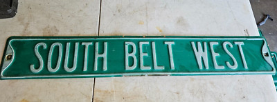 Vintage SOUTH BELT WEST  Gas Oil  Embossed Metal Road Street Sign 36'' X 6''