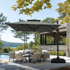 9 x12 ft Outdoor Umbrella Market Umbrella Carbon Steel Patio Umbrella w/Base