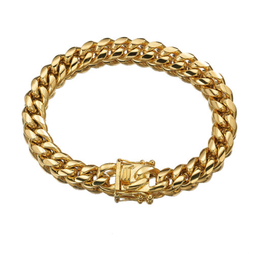 Brazalete de eslabones cubanos Miami para hombre chapado en oro de 18 quilates acero inoxidable hip hop 8 mm-18 mm - Imagen 10 de 37