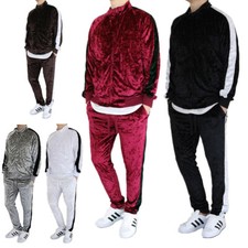 MEN'S SOFT VELVET VELOUR TRACK SUIT SET TOP  BOTTOM 