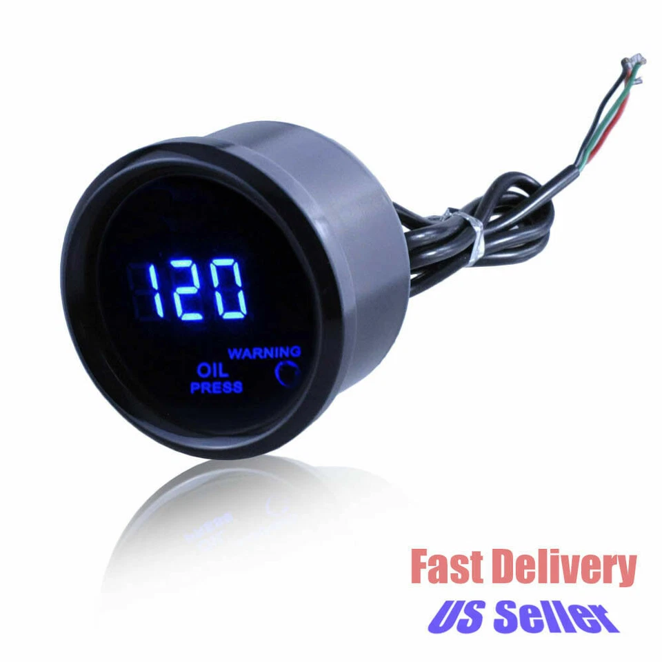 Medidor de presión de aceite digital universal 2" 52 mm negro medidor de coche LED azul Foto 2 de 4