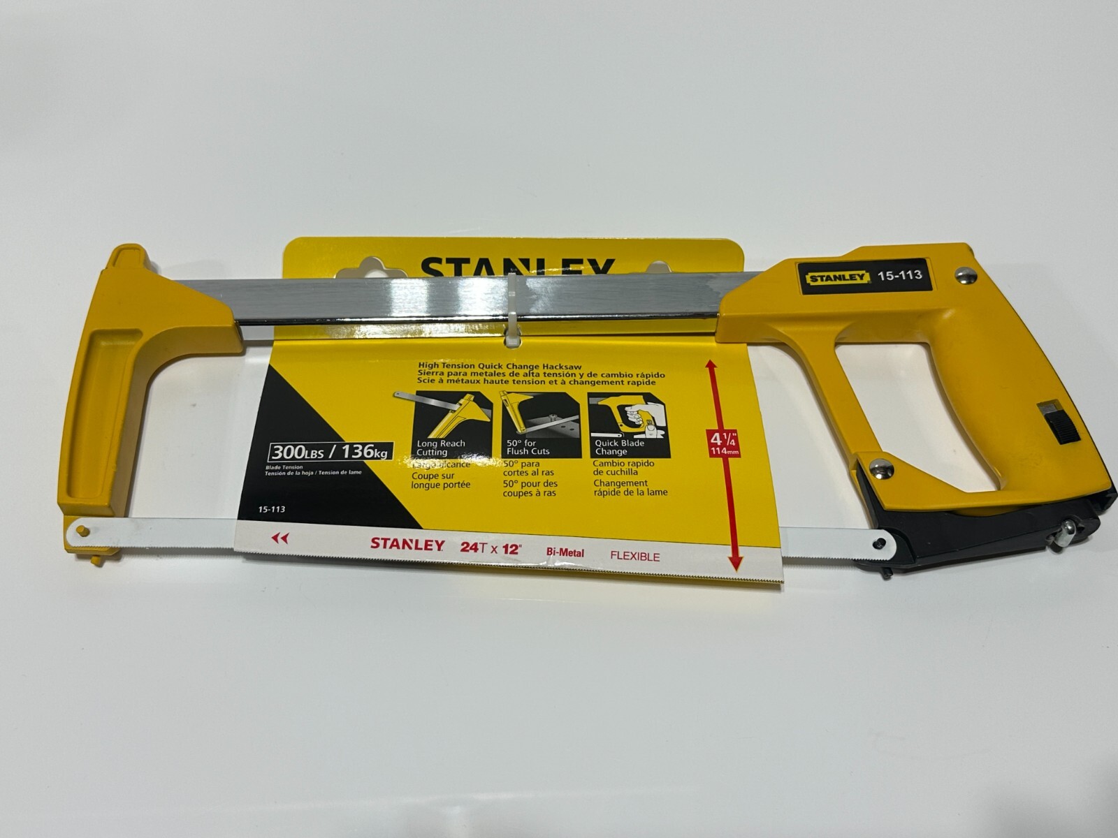 NEW Stanley 12&rsquo; High Tension Quick Change Hacksaw, Model 15-113, Yellow / Black