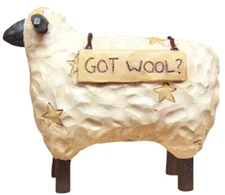 Primitive SHEEP Figurine GOT WOOL 2" H x 2.5" W Stars Farmhouse Resin Aged Look