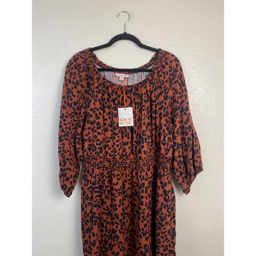 NUOVO Knox Rose Abito Midi Donna Taglia Large Multicolore Leopardato Animale Contadino Boho - Foto 13 di 14