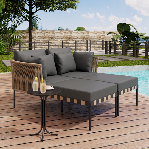 Sonnenliege Doppelliege Gartenliege mit Couchtisch Sitzgruppe Lounge Möbel Grau - Bild 2 von 12