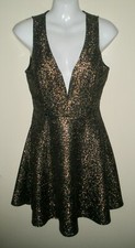 #1204 S Rue21 Gold bronze Cocktail Sparkle Dress Plunging
