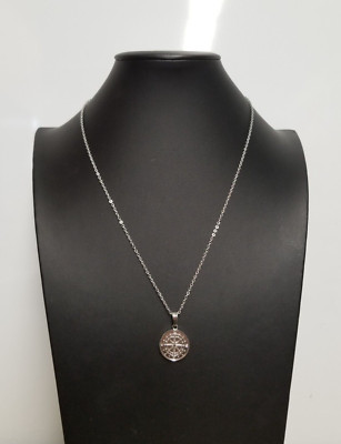 Craftd Compass Pendant Rhodium Plated Stainless Steel 20'' Necklace