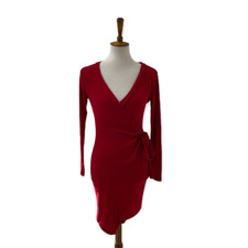 Fashion Nova red long sleeved ribbed wrap style dress medium