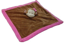 Tiddliwinks Brown Monkey Pink Trim Lovey Security Baby Girl Smoother Bow