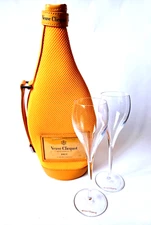 Veuve Clicquot Crystal Champagne Flutes Pair Of 2 & Bottle Ice Jacket Cooler Bag