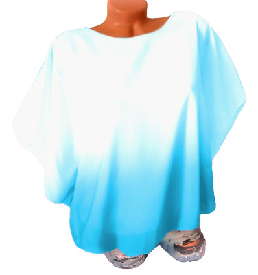 Chiffon Tunika Bluse Shirt mit Untertop Übergröße Italy Türkis/Weiß 44 46 48
