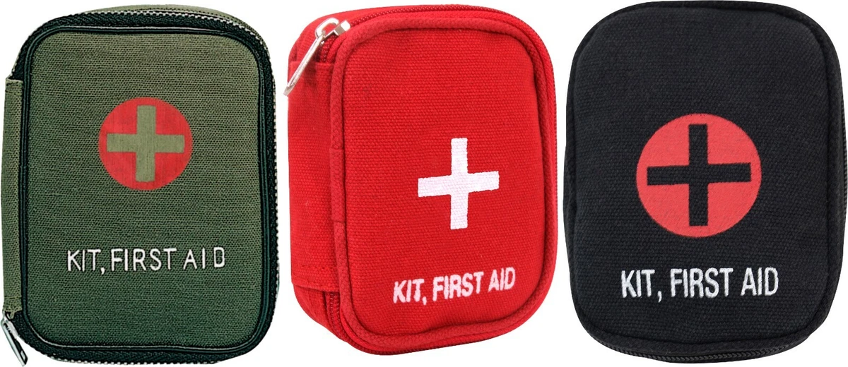 Mini First Aid Kit Cotton Canvas with Cross Side Zipper Mini Small Pouch
