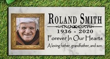 Forever In Our Hearts Memorial Stone with Photo - Personalized Marble Plaque