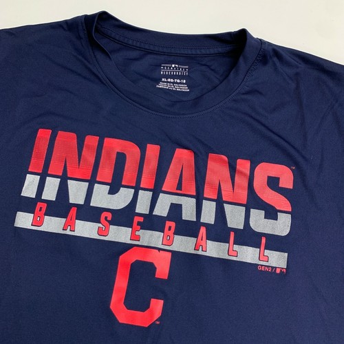 MLB Athletic Cleveland Indians Baseball T-Shirt Youth Boys XL Blue Short Sleeve - Picture 2 of 8