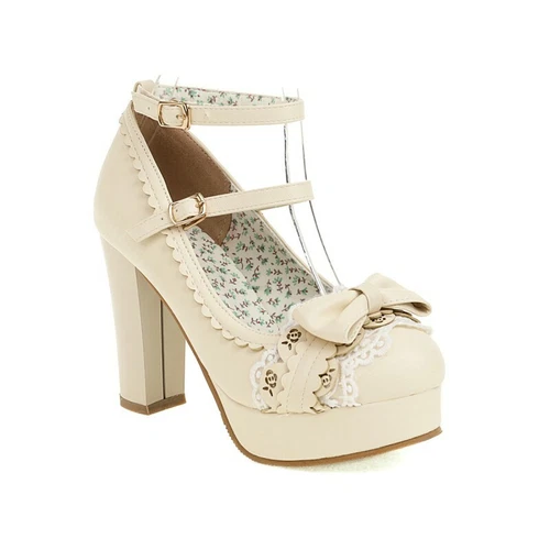 Zapatos de vestir para mujer Mary Janes con moño de tacón alto punta redonda Lolita D - Imagen 7 de 21