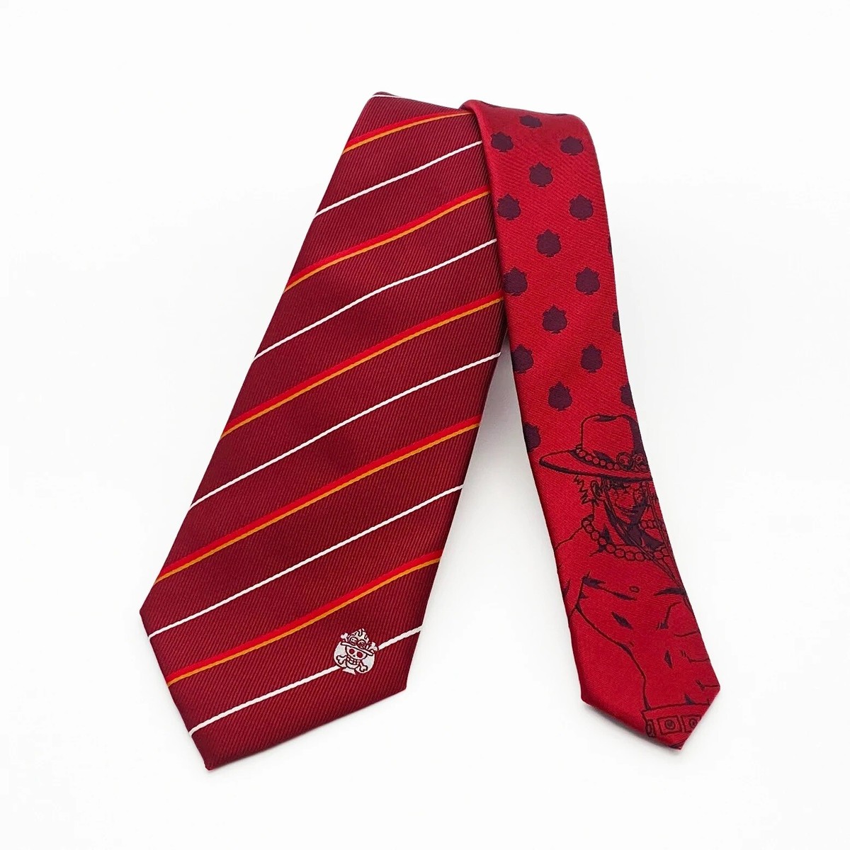 One Piece Ace Men's Neck Tie Red Orange Stripe Bandai Luffy