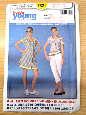 BURDA Young Fashion 7821 Sz 6-18 Misses Blouse Dress Uncut