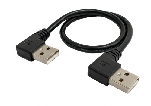 USB 2.0 Cable 30 CM Type A Plug To Plug Angle Black - Zdjęcie 3 z 4