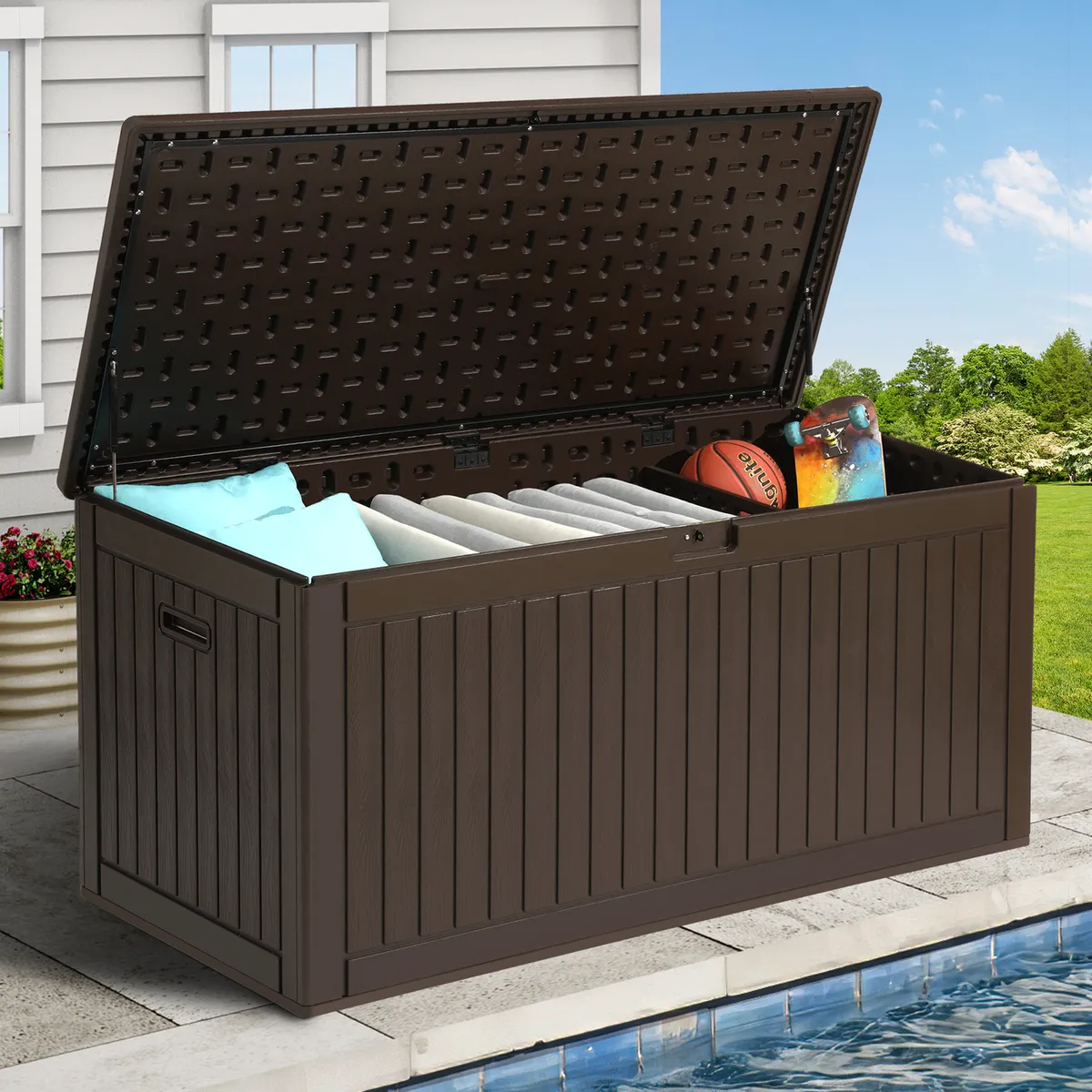 260 Gal Patio Resin Deck Box Waterproof Outdoor Storage Box