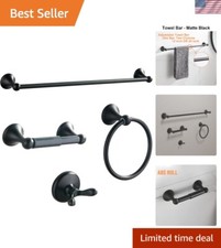 Elegant 4-Piece Matte Black Bathroom Hardware Set with Adjustable Towel Bar