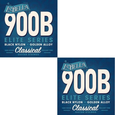 La Bella Guitar Strings 2 Sets Classical 900 Black Nylon Golden Alloy Polished