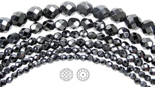 Czech Fire Polished Round Faceted Glass Beads in Jet Hematite Full coated